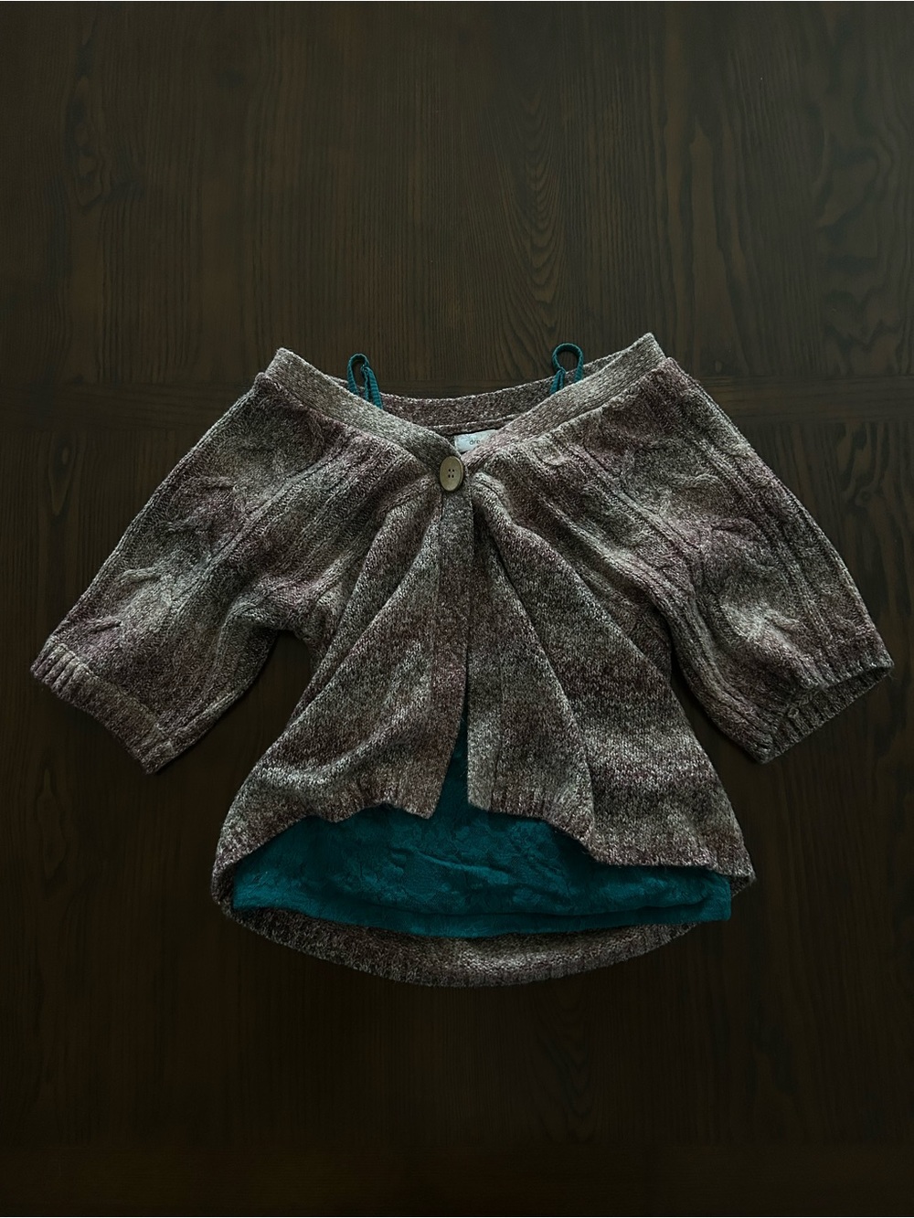 dressbarn Marled Gray and Teal Layered Cardigan